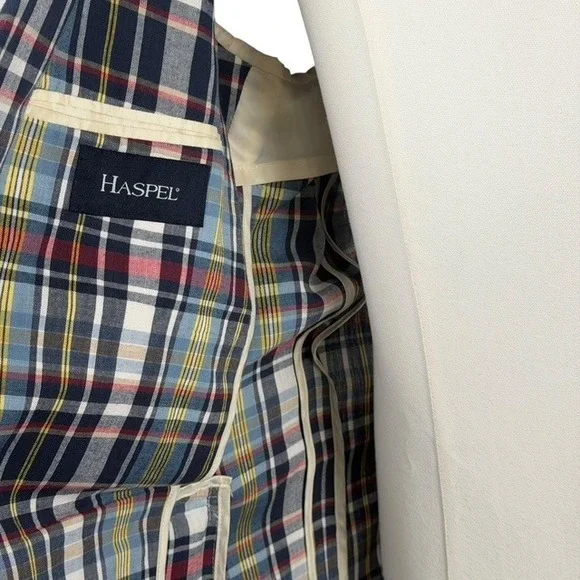 Haspel Mens Plaid Sport Coat Blazer Unstructured  100% Cotton Two Button Jacket - Picture 8 of 13